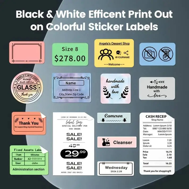 Mini portable thermal label printing machine - suitable for small businesses, offices, and homes, mobile wireless label barcode