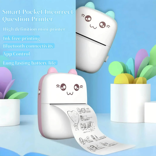 Mini high-definition thermal paper printer, APP+Bluetooth ink free portable printer, suitable for learning/daily label printing