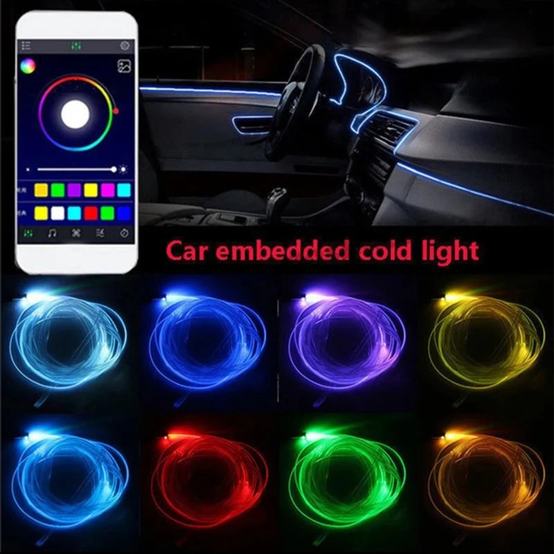 5 In 1 6 In 1  LED Car Atmosphere Light Cigarette USB 8M Interior RGB Flexible App Control Fiber Optic Strips Light with Remote