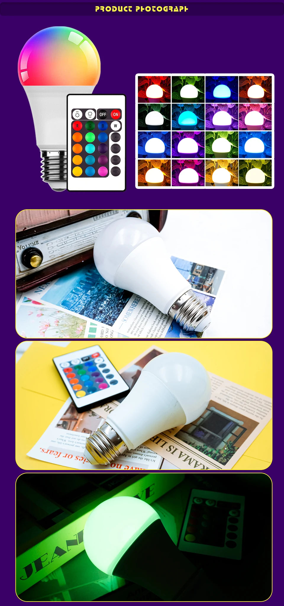 LED RGB Light Bulb AC 220V 230V E27 Bombillas LED 7W IR Remote Control Changeable Colorful RGBW Led Lamp Spotlight Bulb