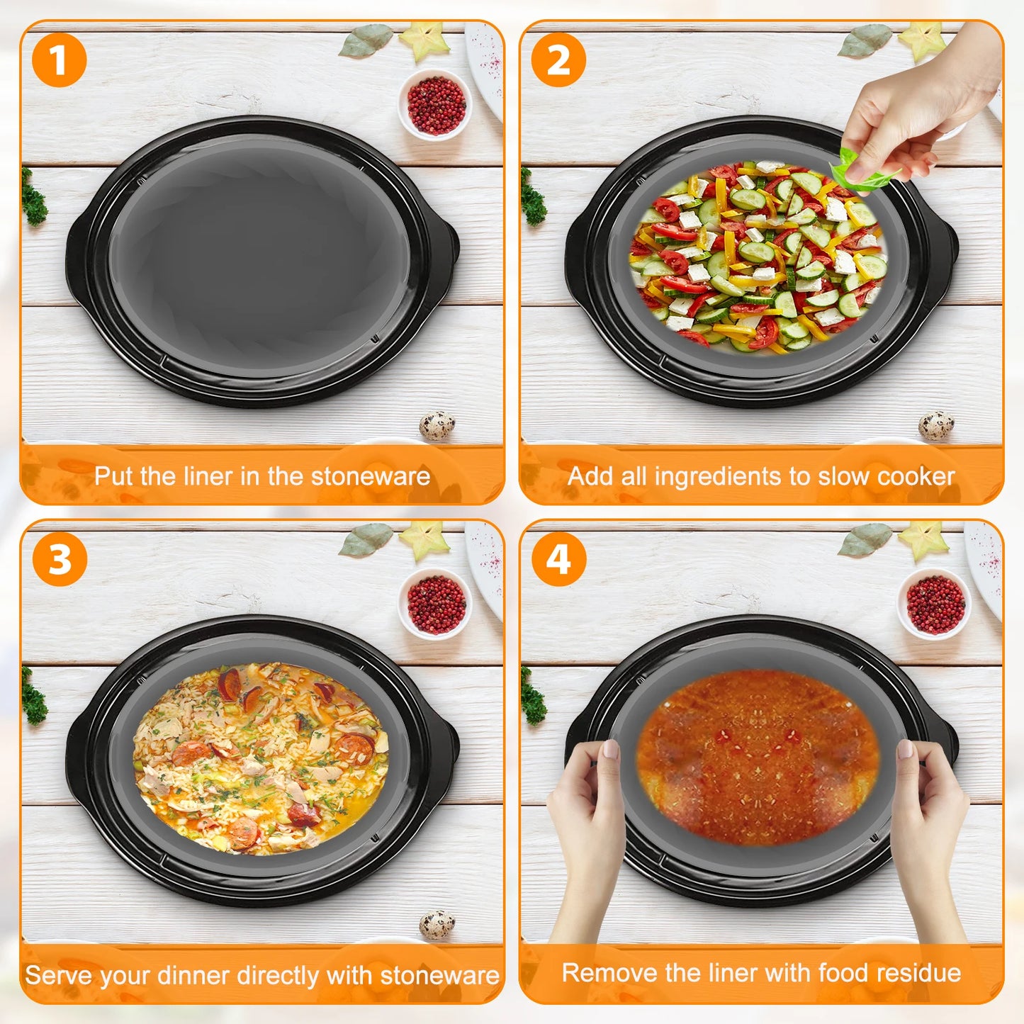 Silicone Slow Cooker Liner for 7-8QT Pot Reusable Slow Cooker Silicone Insert with Handle Leakproof Slow Cooker Liner Insert