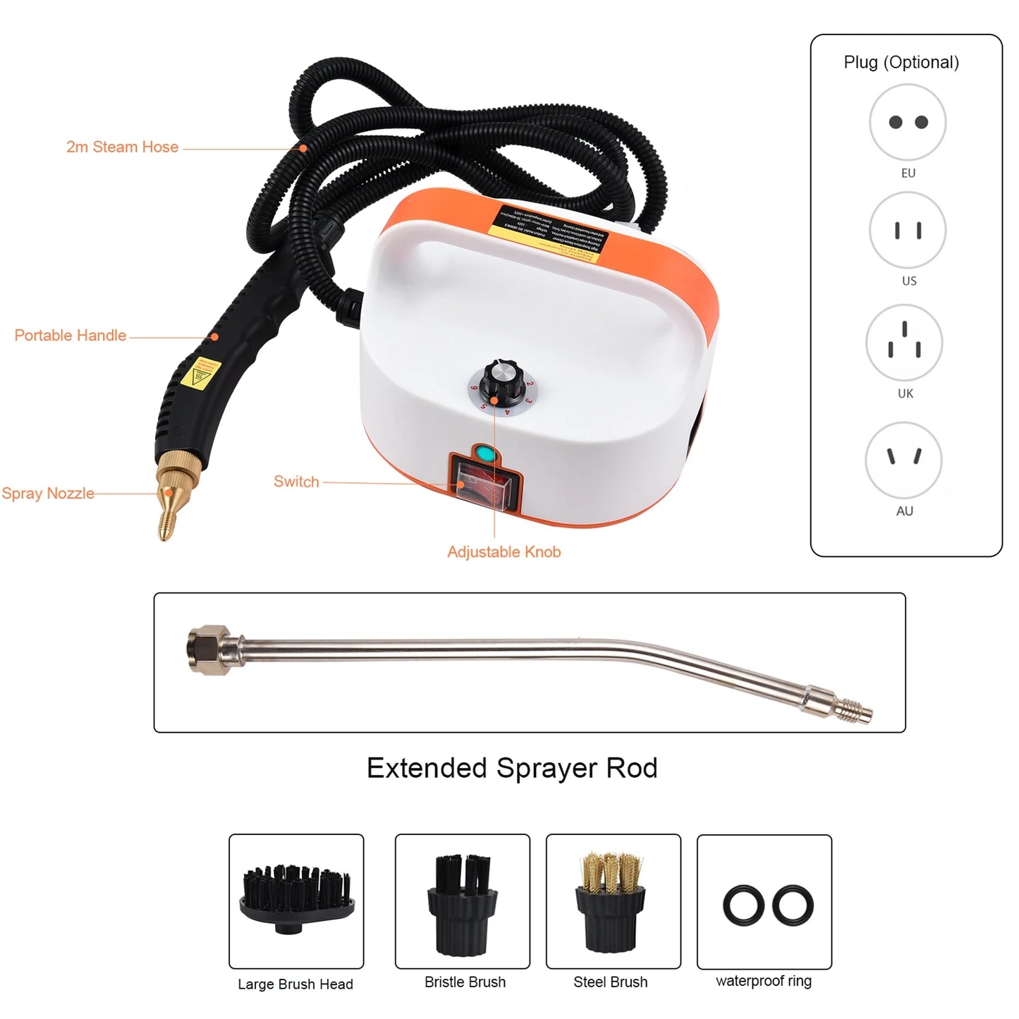 Portable Steam Cleaner 1500W High Temperature High Pressure Mobile Cleaning Machine Steam Cleaner 3.5Bar Handheld Steam Cleaner