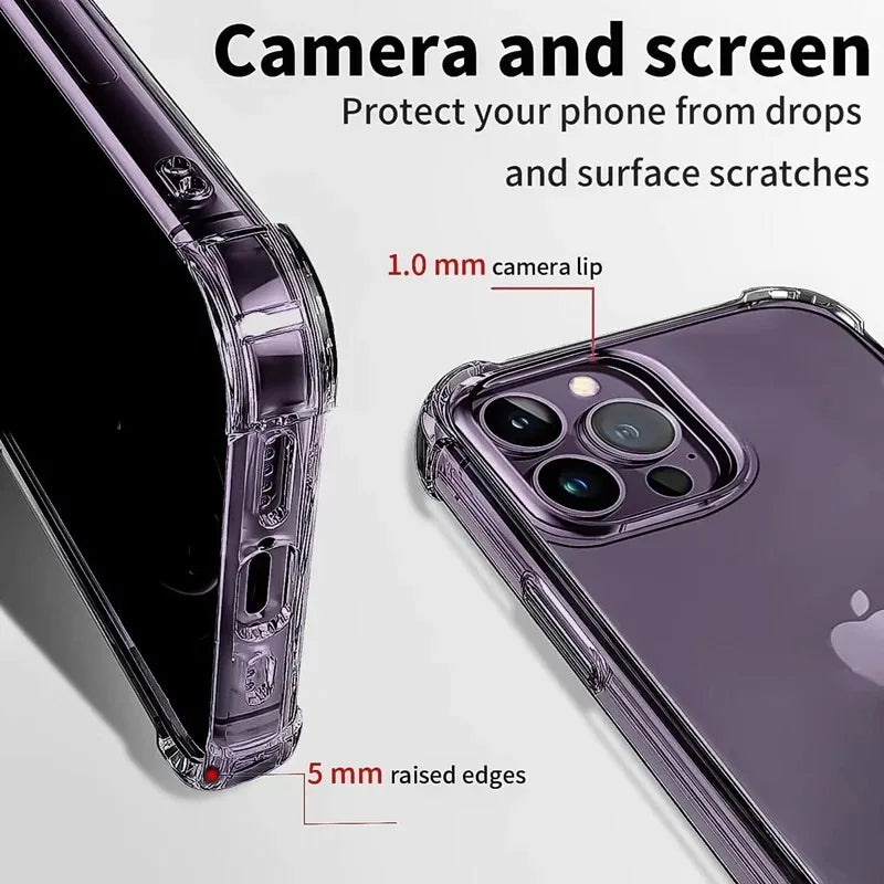 Air-Bag Shockproof Silicone Transparant Case For iPhone 17 16 15 Plus 11 12 13 14 Pro Max Mini X Xs XR 7 8 Plus Clear Back Cover