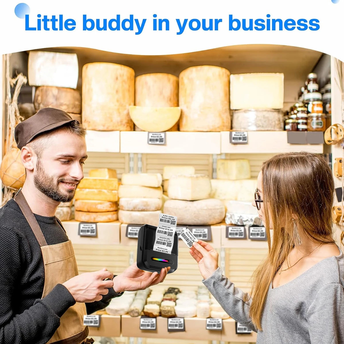 Mini portable thermal label printing machine - suitable for small businesses, offices, and homes, mobile wireless label barcode