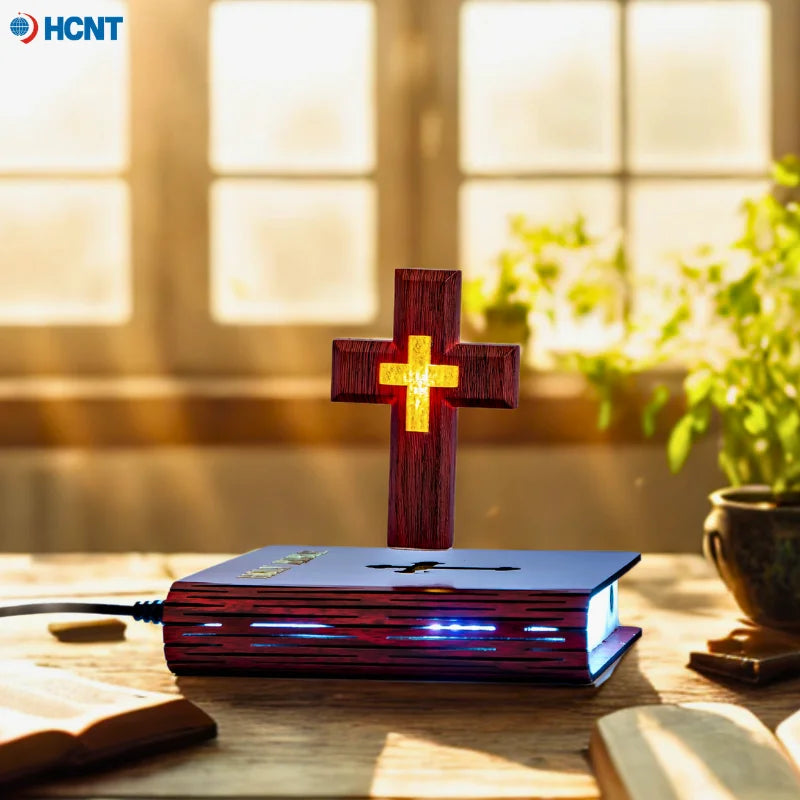 Levitating Cross Lamp Bible Floating Cross Night Light with Colorful Magnetic Levitation Christian Gift Spiritual Home Decor