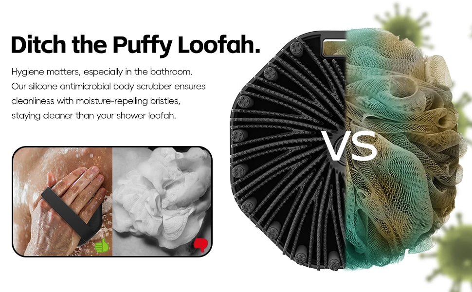 Silicone Body Scrubber Shower Brush Exfoliating Shower Scrubber with Non-Slip Hand Strap Silicone Body Buffer for Use in Shower