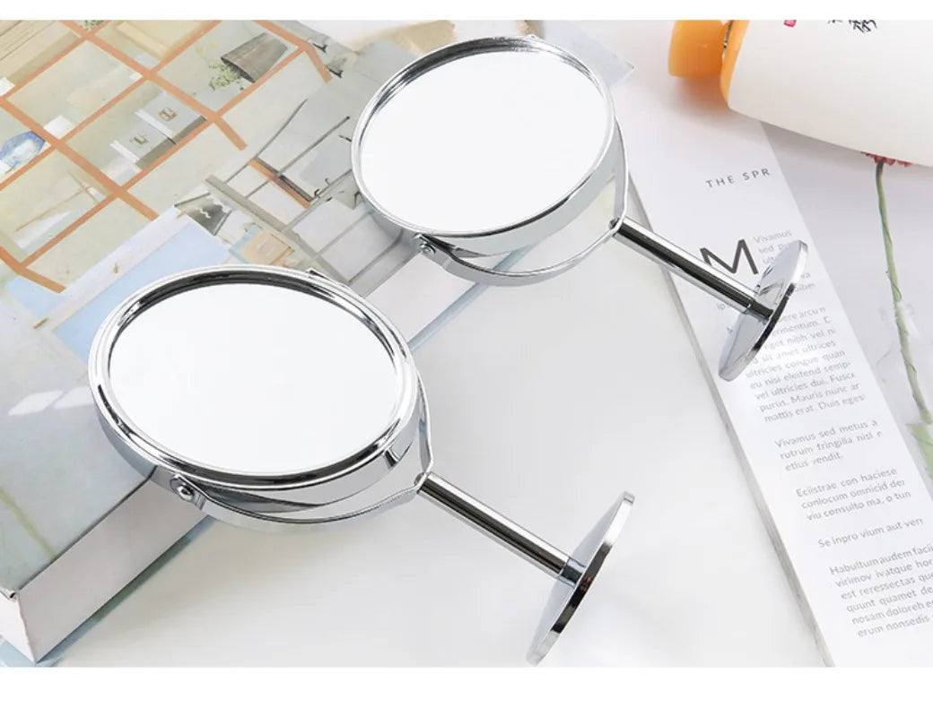 Household Makeup Mirror Circular Portable Double-sided Metal Frame 1:2 Enlarged Desktop 360 Degree Rotating Mirror