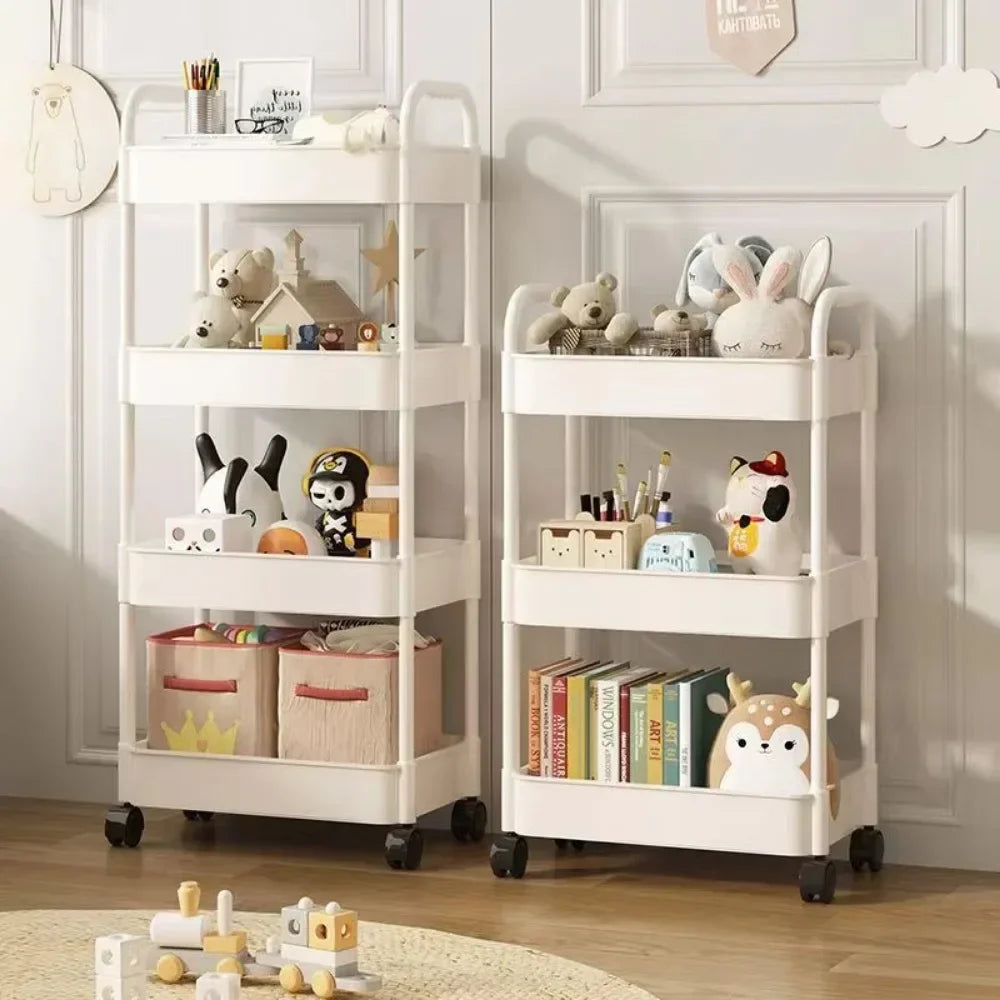 Kitchen Storage Trolley Mobile Bathroom Gap Shelf Rotatable Toys Shelves Snacks Organizer Rack Large Capacity Bookshelf Cart