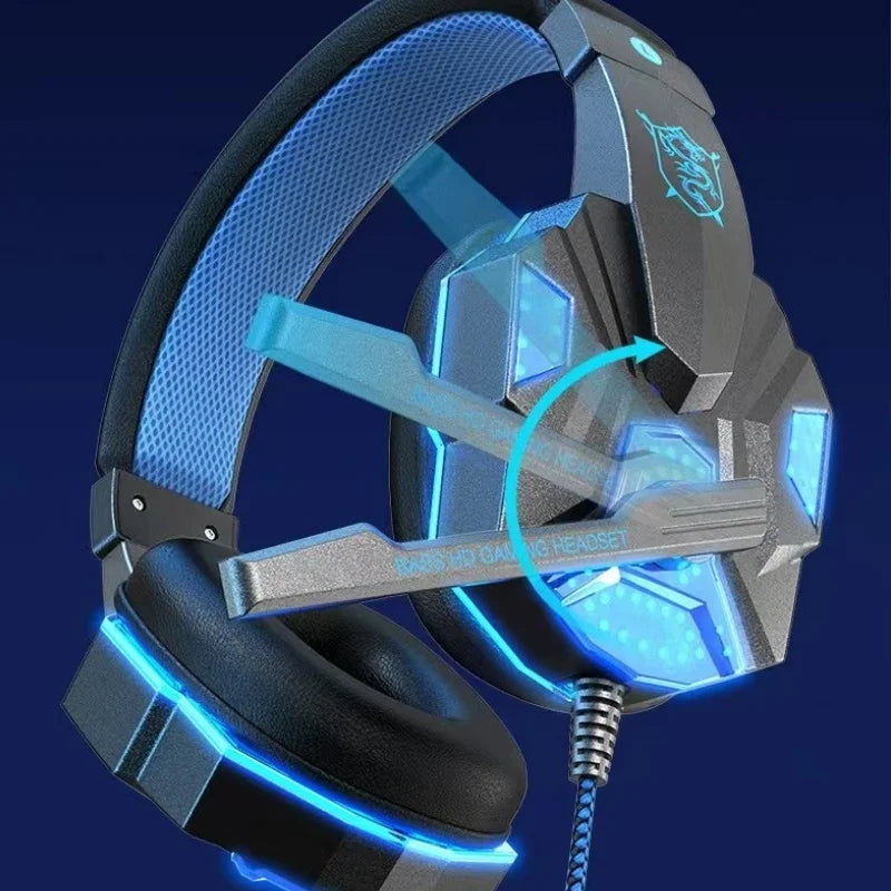 RGB Gaming Headset with Microphone Over-Ear Wired Headphones Drivers Lightweight for PC PS5 Xbox Switch