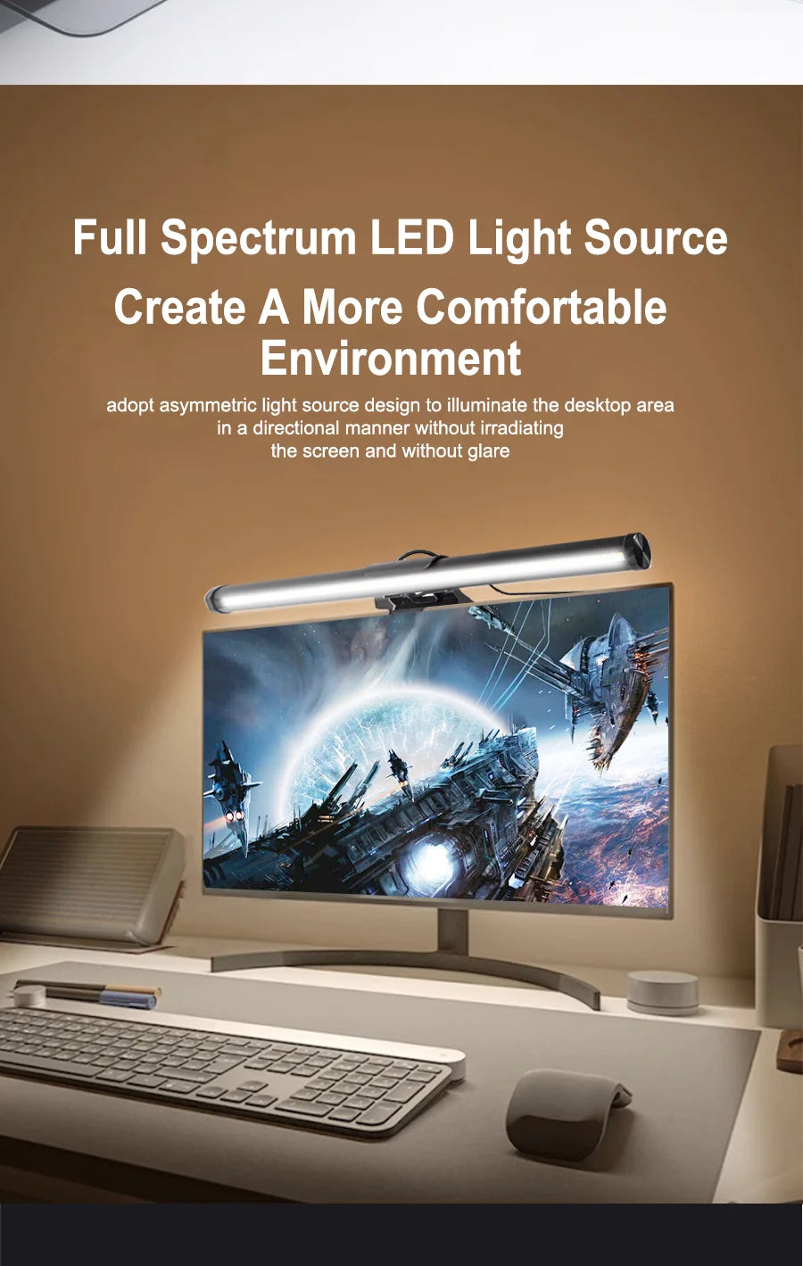 RGB 40CM Stepless Dimming Light Bar – Eye-Caring Hanging Screen Strip for Laptop Gaming Work