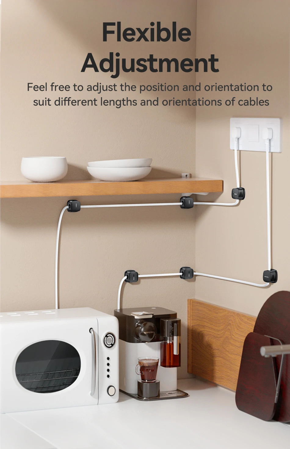 Rocoren Magnetic Cable Organizer Smooth Adjustable Cable Holder Under Desk 6PCS Stable Cable Management Wire Keeper Cable Clips