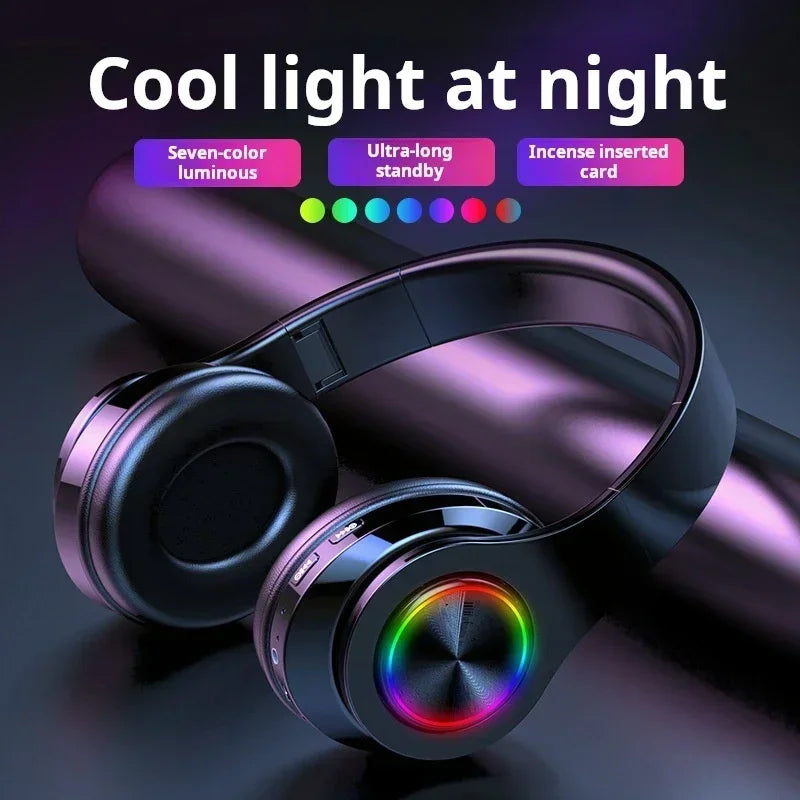 Head-Mounted Gaming Headphones Blutooth Surround Sound Stereo Wireless Earphone with Micro Phone Colourful PC Laptop Headset