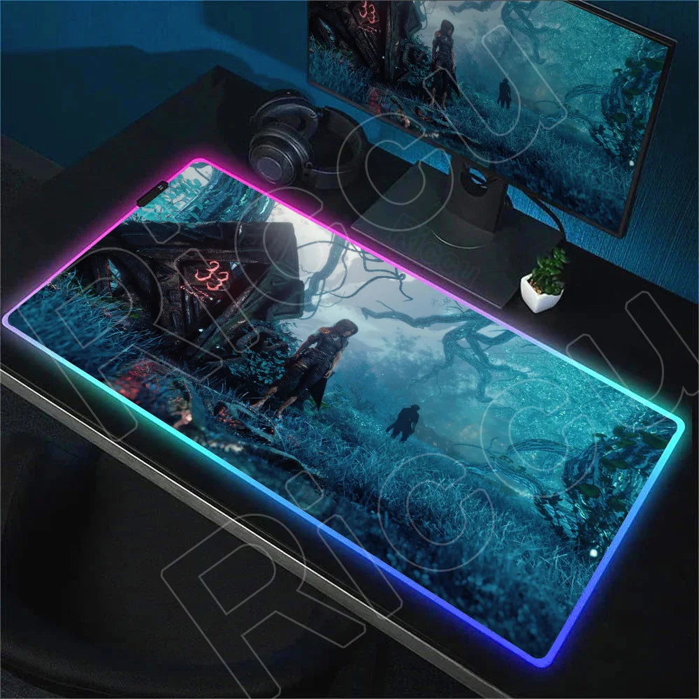 RGB Mousepad Hot Game Clair Obscur Expedition 33 Mouse Pad LED Luminescence Keyboard Deskmat Large Gamer Mice Rug With Backlight