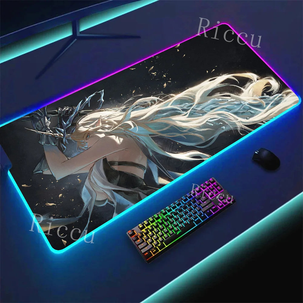 RGB HD Cartethyia Wuthering Waves MousePad Game Laptop Play Mat Extra Large Kawaii Non-slip MousePad Gaming Accessories E-Sports