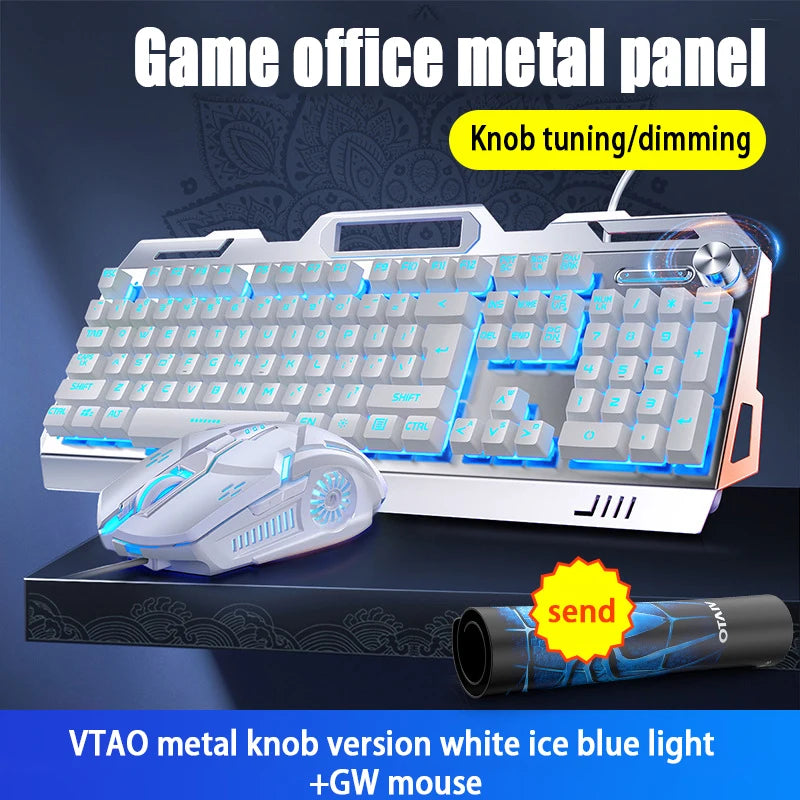 V2g5 Gaming Mechanical Handle Metal Keyboard Mouse Headset Usb Cable 3pieces/set for Esports Player Free Mousepad