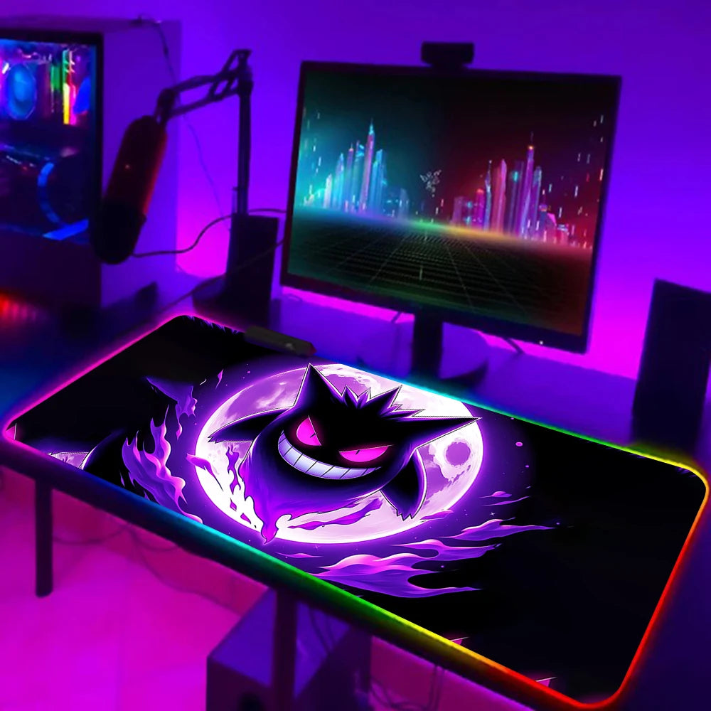 RGB Pc Gamer Keyboard Mouse Pad Mousepad Cute Anime Gengars LED Glowing Mouse Mats Rubber Gaming Computer Mausepad