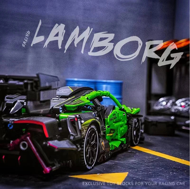 MOC Technical Green Racing Car Building Blocks Set  Model Kit DIY Assembly Bricks STEM Educational Toys Kids Birthday Gift