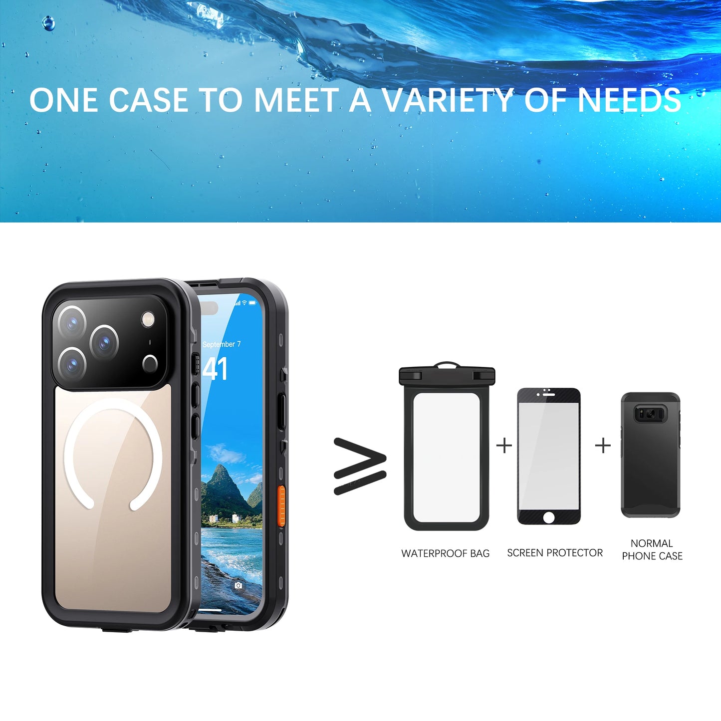 Shellbox IP68 Magnetic Waterproof Phone Case for Swimming & Diving - Compatible with iPhone 17/17AIR/17Pro/17Promax