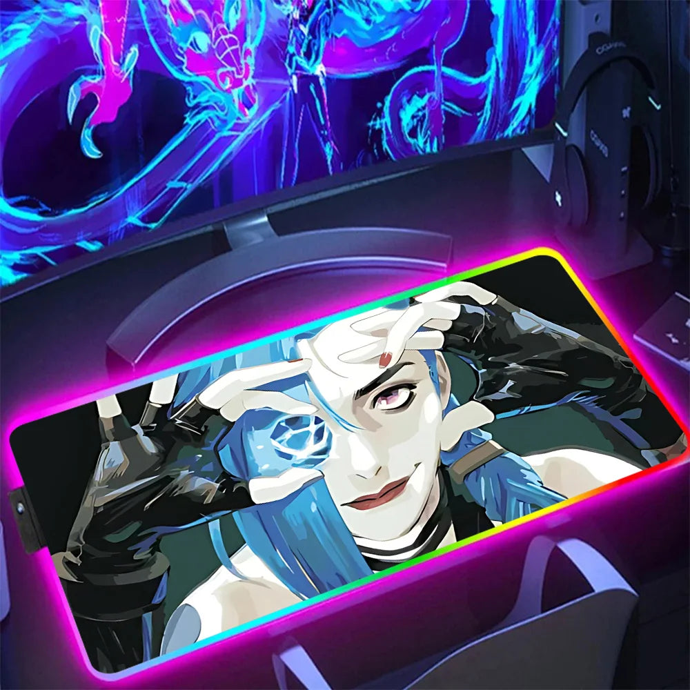 Hot Anime Game Graffiti Jinxs RGB Pc Gamer Keyboard Mouse Pad Mousepad LED Glowing Mouse Mats Rubber Gaming Computer Mausepad