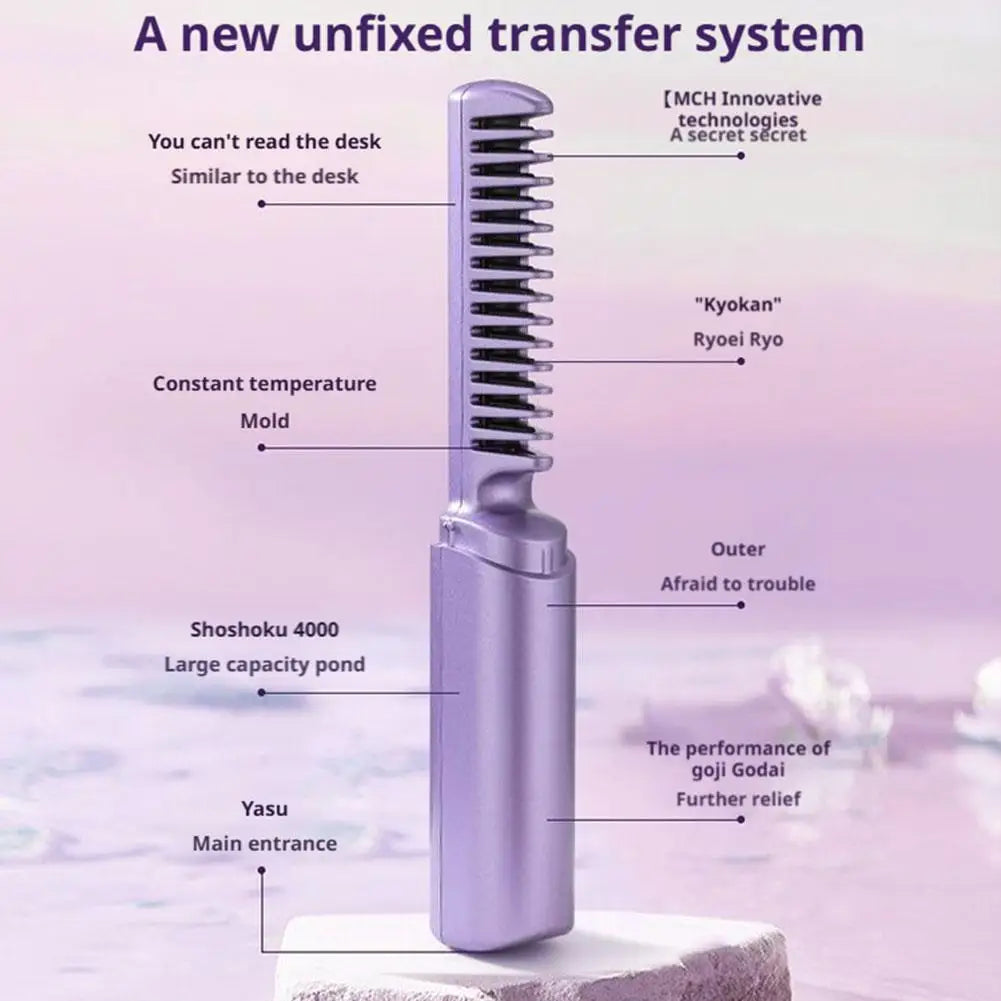 Cordless Hair Straightening Brush Negative Ion Fast Heating USB Charging Straight Curler Dual Use Home Travel Women Brush