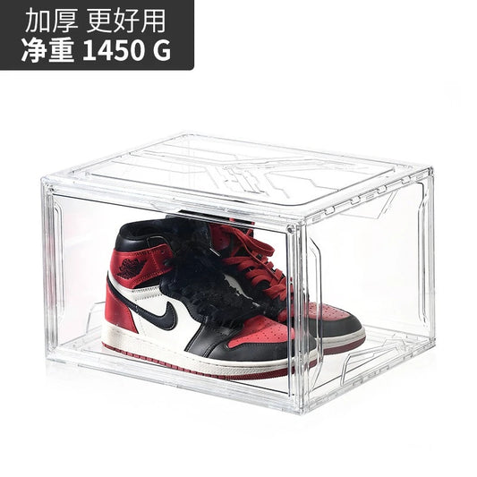 Large-capacity transparent acrylic side door magnetic shoe box stackable combined anti-oxidation and fully transparent shoe wall