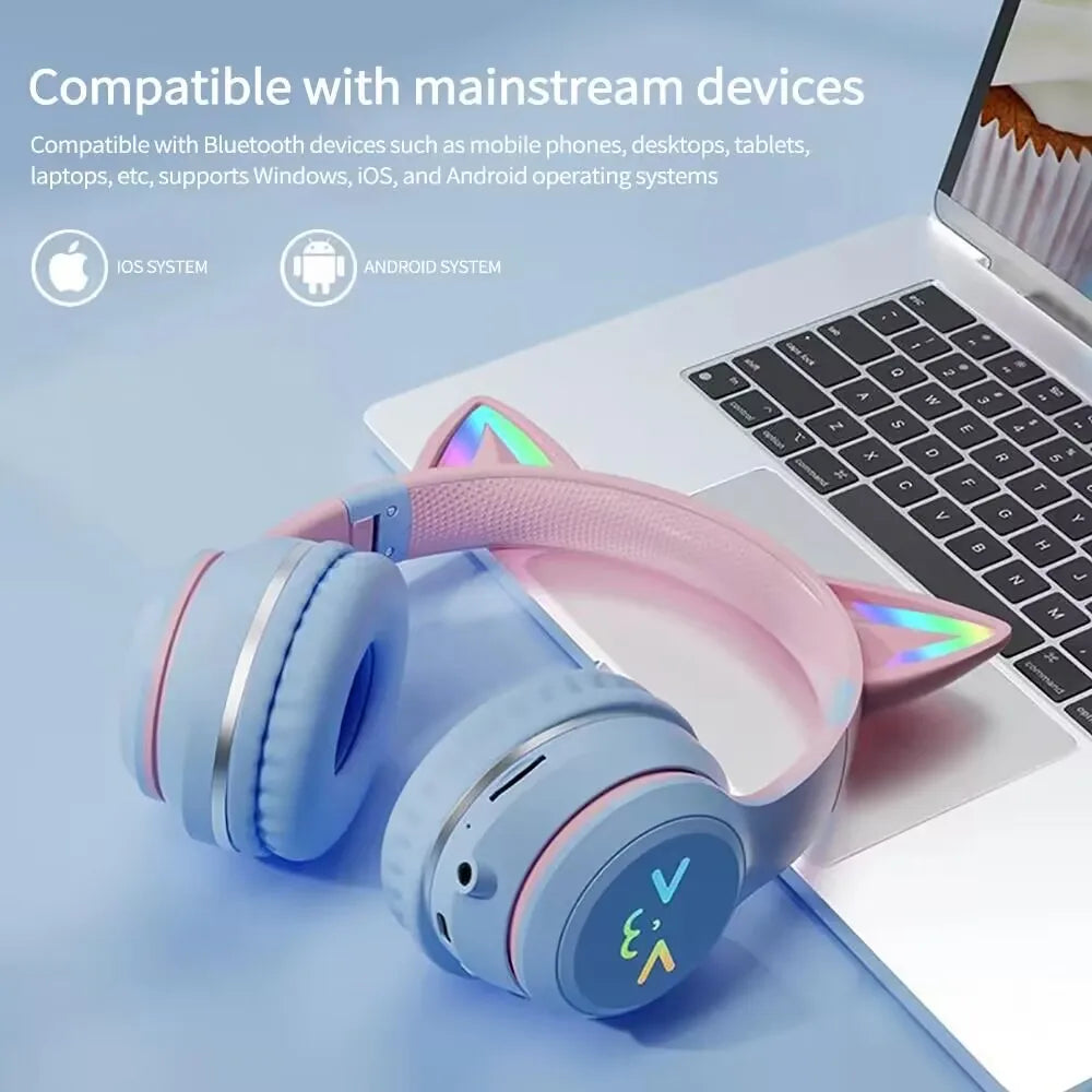 Original Cat Ear Bluetooth Headsets Wireless Earphones RGB Glow With Cable Smartphone Sport Headset Gaming Headphones for Pc