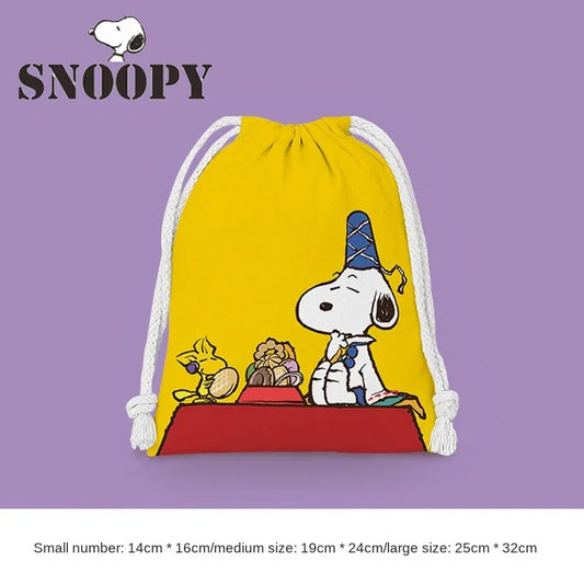 Snoopy Drawstring Bag Reusable Cotton Fabric Storage Bag Cartoon Toiletries Bag Jewelry Bag Candy Bag Gift Bag Party Decoration