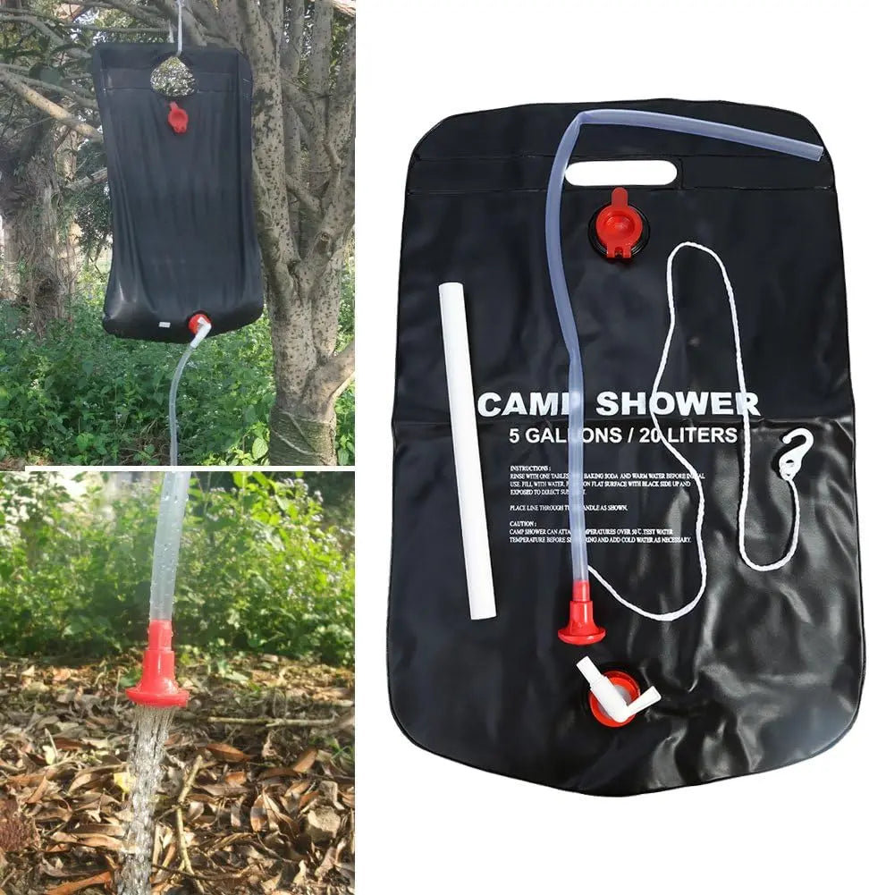 Camping Shower Solar Shower Bag, 20 L Camping Shower Set, Solar Shower Camping, Portable Solar Water Bag, for Hiking/Camping/Poo