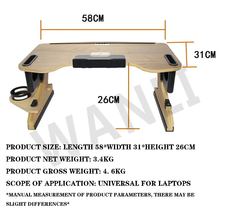 Desktop computer stand, portable and foldable stand, multi-functional reclining desk, made of wood, 360° adjustable laptop stand
