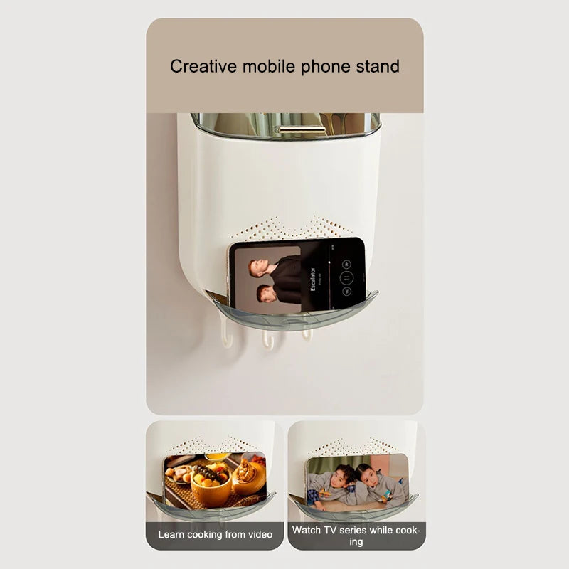 Kitchen Cutlery Storage Box Wall Mount Tableware Storage Holder with Lid Dustproof Spoon and Chopstick Organizer Drain Racks