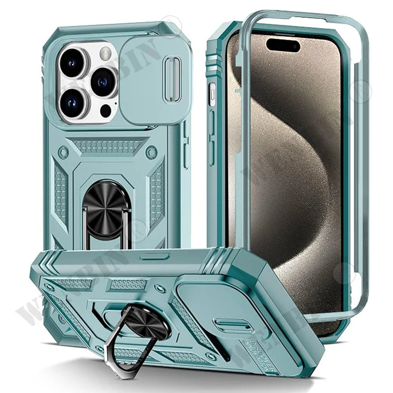 Case For iPhone 17 Pro Max 16 15 14 13 Pro Max 16E Heavy Duty With Camera 360 Degree Kickstand Cover Capa Fundas