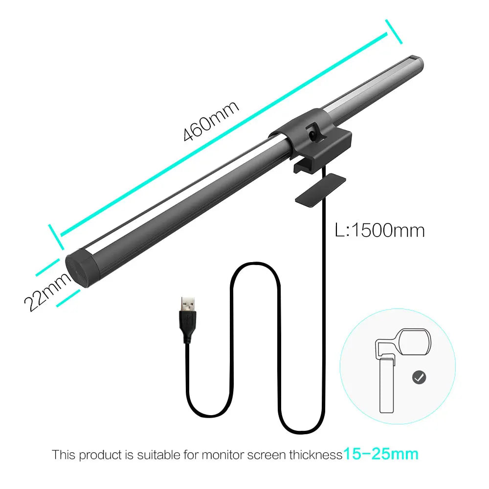 RGB Laptop Screen Hanging Light Bar Stepless Dimming Eye Care Strip Hassle Free Mount Perfect for Gaming Work Study Office