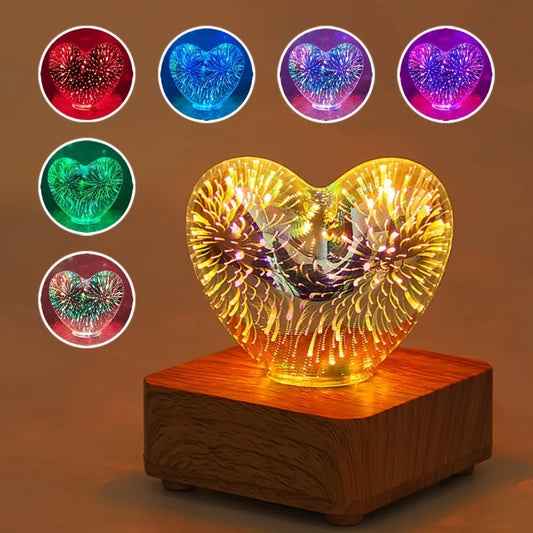 LED Night Light Fireworks Love Projection Colorful USB Atmosphere Dimming Living Decorative Decor Room Glass Fireworks