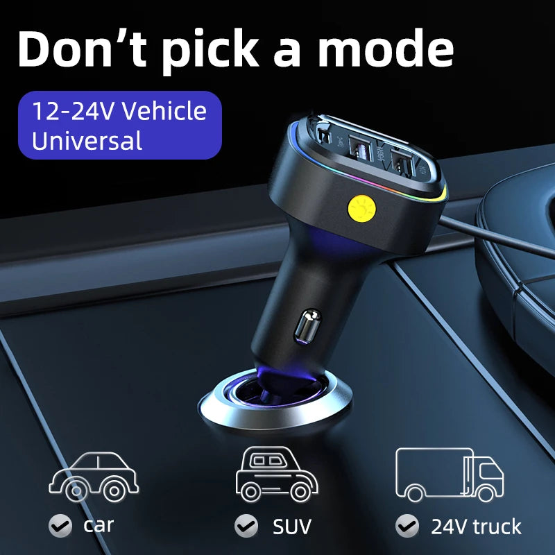 81W Car Charger Adapter 6 in 1 Back Row with Clips Fast Charging Type C Slot Universal 81w 12v-24v Super Fast Car Charging