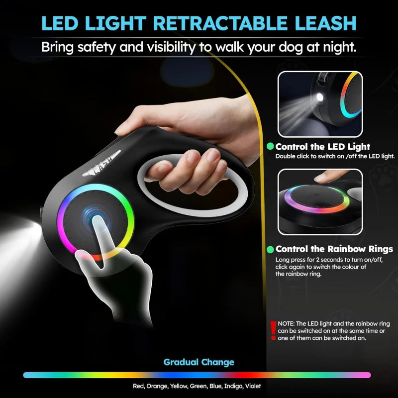 Retractable Dog Leash with LED Flashlight for Small Medium Large Breed Dogs