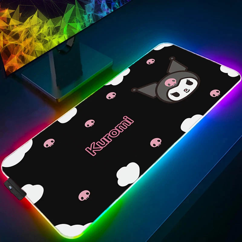 RGB Large Gaming Mouse Pad Kuromi Anime PC Computer Gamer Desk Mat Backlight XXL Kawaii Edge White Laptop LED Mousepad Backlight