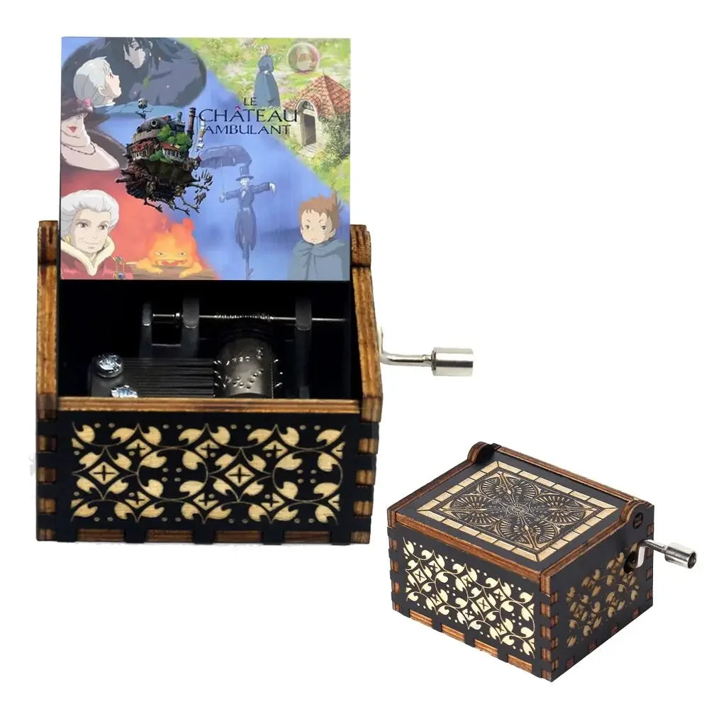 Mechanical Music Box Wooden Antique Carving Handmade Crank Classic Theme Music Birthday And Christmas Gifts Home Decoration