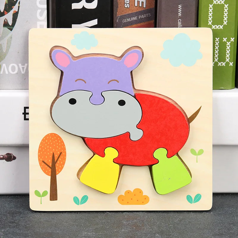 Baby High Quality 3D Wooden Puzzles Educational Cartoon Animals Early Learning Intelligence Puzzle Game Toys for Children