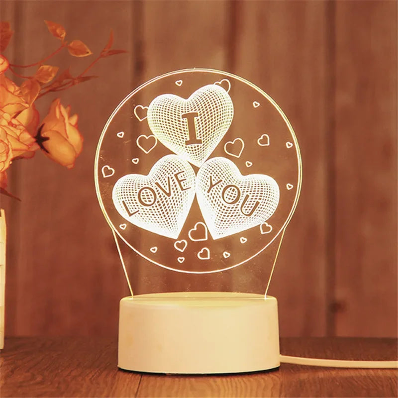 Romantic Love 3D Acrylic Neon Sign Led Lamp for Home Children's Night Lights Table Lamp Birthday Valentine's Day Bedside Lamp
