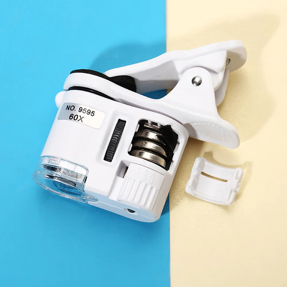 New 60X Mobile Phone Microscope Magnifier with LED Light Phone Universal Mobile Magnifying Glass Macro Lens Zoom Camera Clip