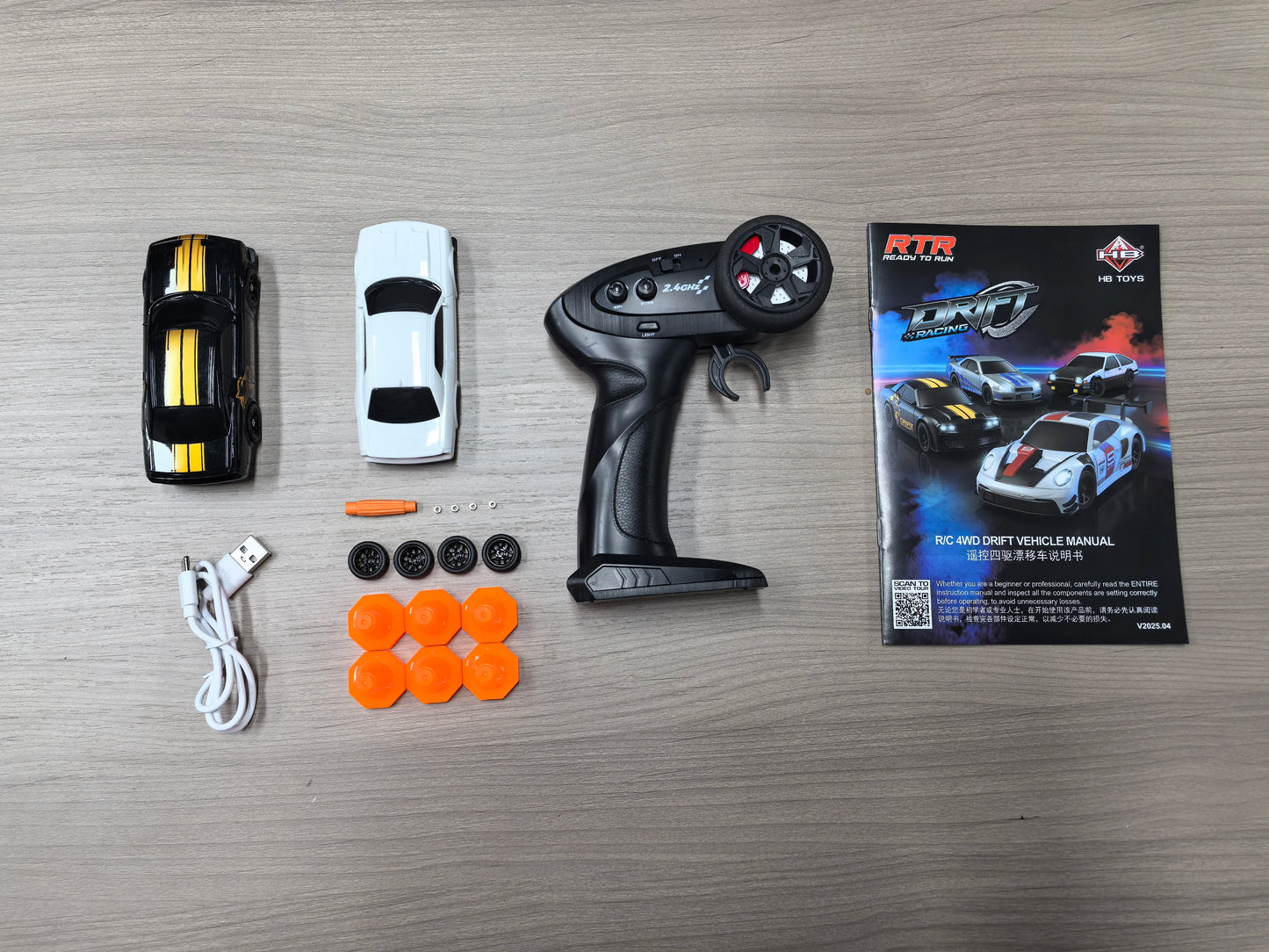 1/43 HB-RP43 RC Drift Car with DIY White Body Shell & Extra Tires 2.4G 4WD ESP Gyro Stabilization Full Proportional Control Car