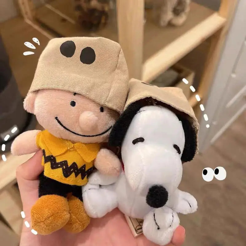 Snoopy Charlie Plush Doll Anime Doll Face Masked Keychain with Hood Plush Doll Pendant Cartoon Cute Children Birthday Toy Gift