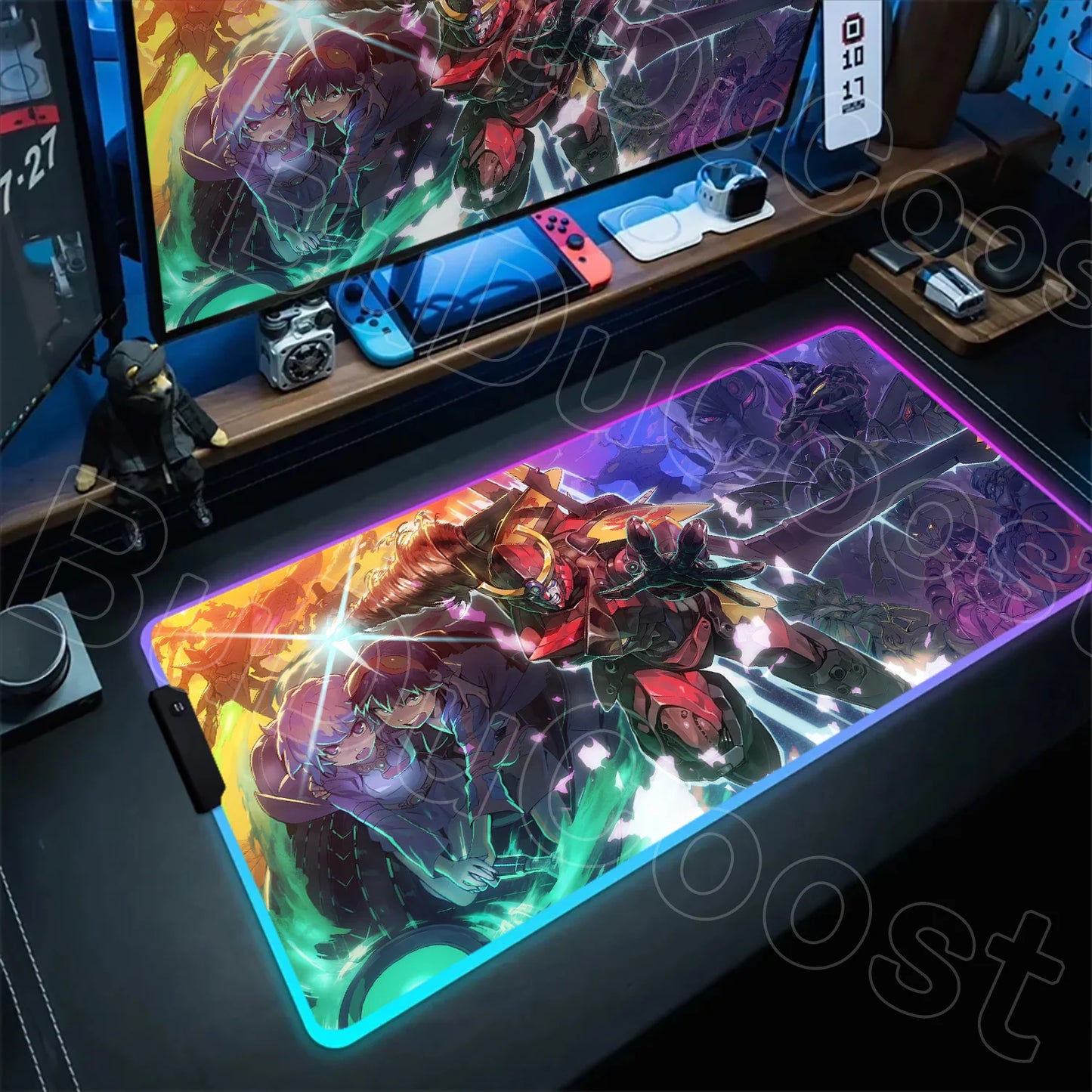 RGB Mouse Pad Tengen Toppa Gurren Lagann XXL Gaming Mousepad LED Luminous Gamer Mouse Mats Natural Rubber Table Pad With Backlit