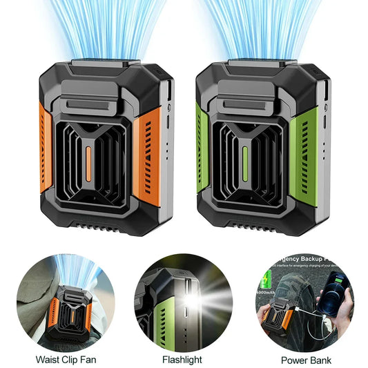 Portable Neck Fan 4000mAh USB Rechargeable Clip with LED Light & Power Bank, 3 Speeds for Outdoor Camping Sports Home Office
