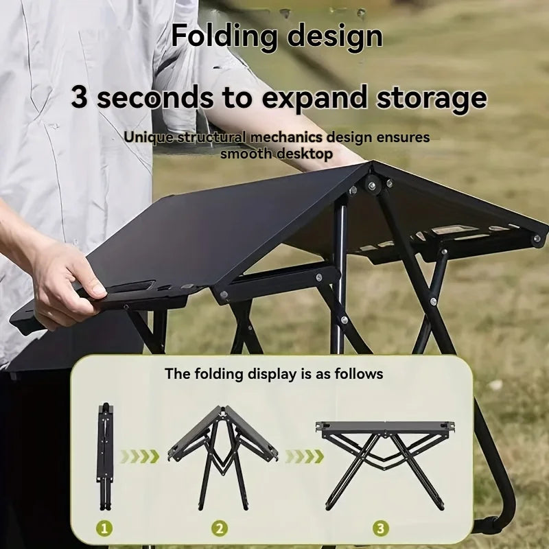 PORTABLE FOLDING TABLE - no assembly required, lightweight and sturdy,  Folds up and stows away without taking up space