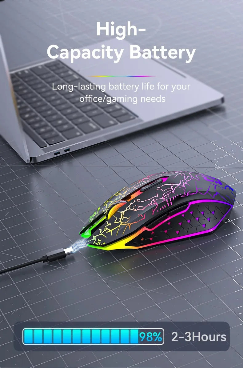 RGB Gaming Mouse Bluetooth Mouse 2.4G Wireless Mouse Ergonomic 1600DPI 6 Mute Buttons Mouse For MacBook Tablet Laptops Computer