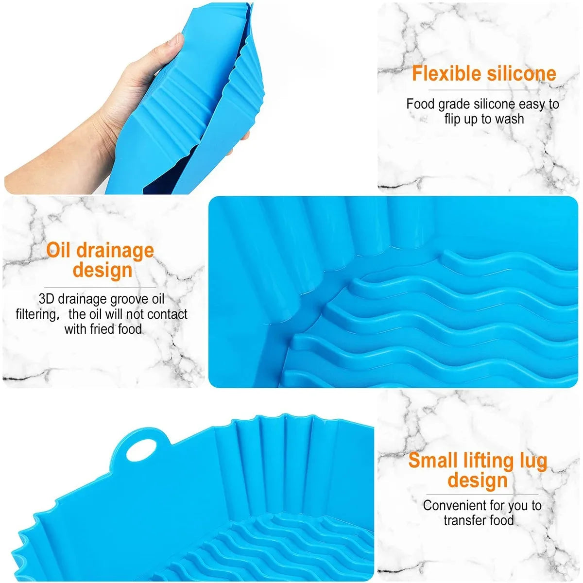 Silicone Air Fryer Pot Tray Food Safe Reusable Square BBQ Barbecue Pad Plate Airfryer Oven Baking Mold Basket Pan for Kitchen