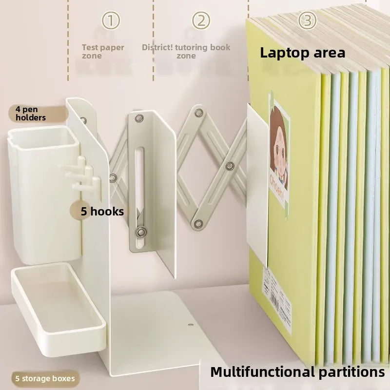 Book Storage Shelf, Telescopic and Foldable Desk Bookshelf for Students in Classrooms, with Thickened Partitions