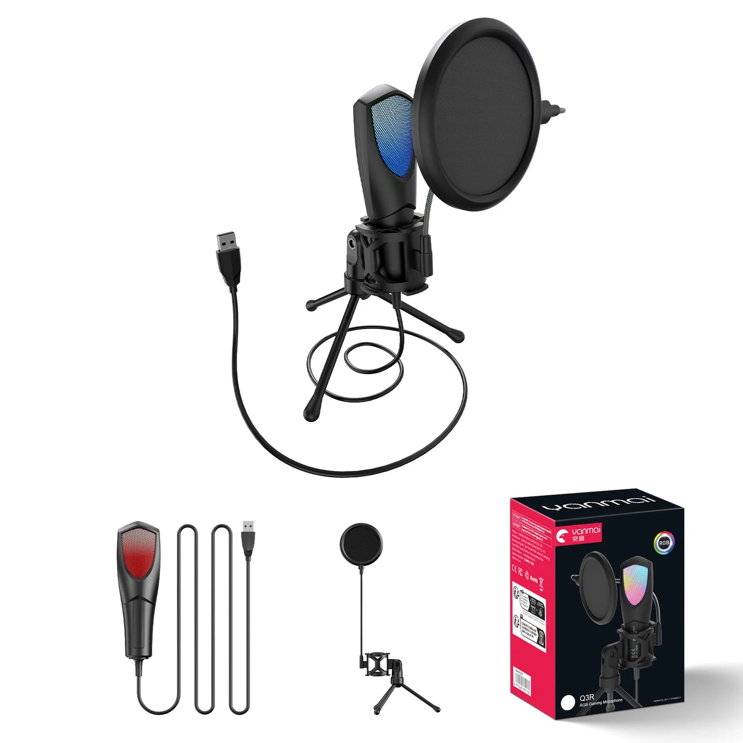 RGB Gaming Condenser Microphone,USB Gaming Microphone Kit for Laptops,PC Podcasts,Gaming,Voiceovers,Vocals & Instruments