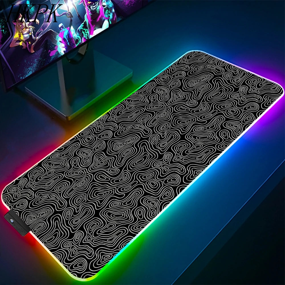 90x40cm Black And White Line RGB Gaming Mouse Pad Large Gamer Big Mouse Mat Computer Gaming Keyboard Desk LED Backlit Mousepad